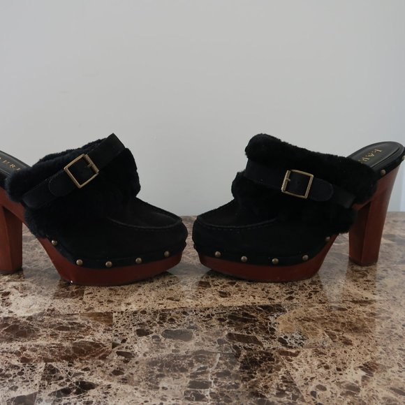 Lauren Ralph Lauren Mule Clog Faux Fur Heel 9.5 - Picture 2 of 14